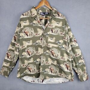 Cold Storage Shirt Mens XL Green‎ Hunting Deer Wildlife Allover Print Button Up